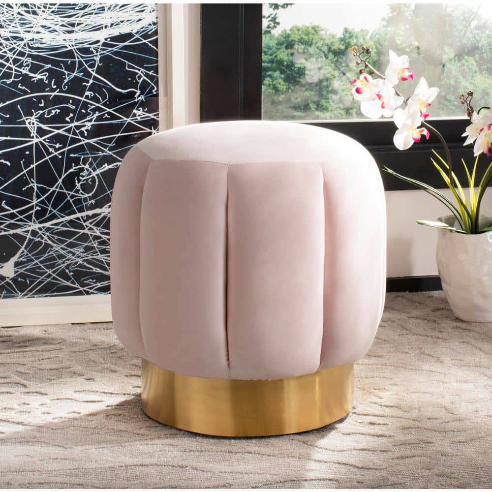 Maxine Pink/Gold Velvet Round Accent Small Ottoman price history on PriceWatchPro