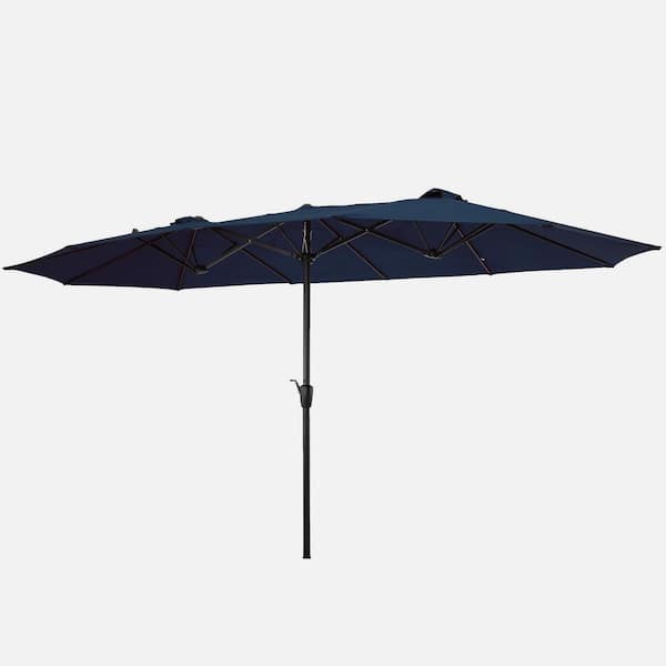 Unbranded 15 ft. x 9 ft. Large Double-Sided Rectangular Outdoor Twin Patio Market Umbrella w/Crank-Blue