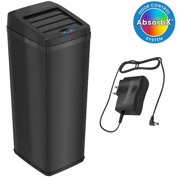 14 Gal. / 53 Liter Black Household Metal Trash Can with Sensor Lid and Odor Filter