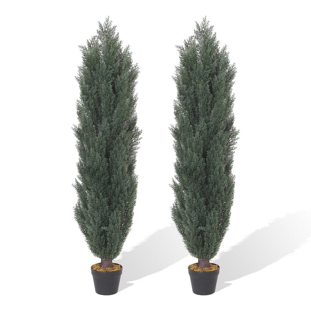 59 in. Plastic Artificial Topiary Cedar Tree Garden Decor (2-Pack)