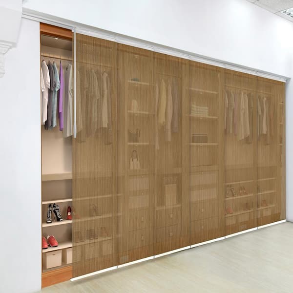 EMOH Wood 70 in.- 130 in. W x 116 in. L Adjustable 6-Panel White Single Rail Panel Track with 23.5 in. Slates