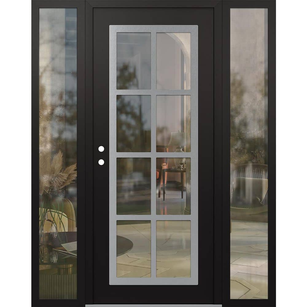 C16 64 in. x 80 in. Silver P Right-Hand/Inswing Clear Glass Black/Black 2 Sidelite Steel Prehung Front Door price history on PriceWatchPro