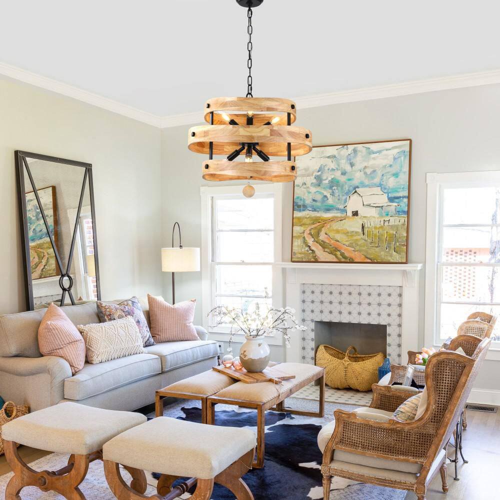 Jolie 6 Light 20 in. Wood Farmhouse Chandelier, Adjustable Height Modern Chandelier for for Bedroom or Dinning Room price history on PriceWatchPro