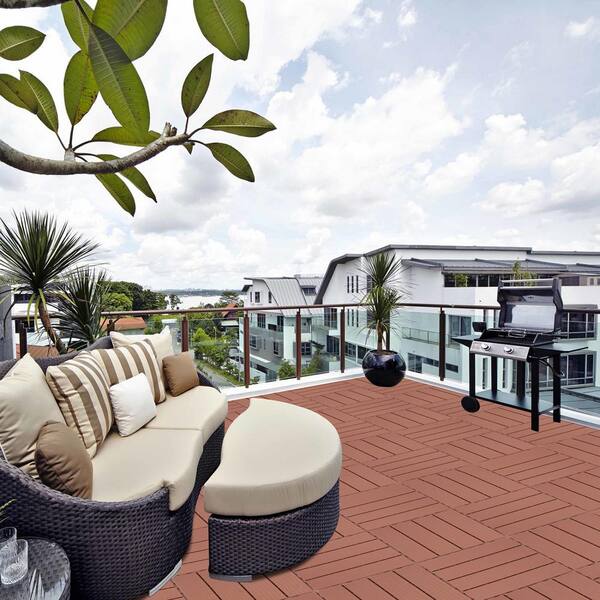 Tidoin Outdoor 1 ft. x 1 ft. Composite Interlocking Tile Deck Tile in Mahogany(44 Per Box)