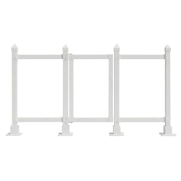 Quick Assembly, White PVC Modular Surface-Mount Fence Frame Kit with Gate Hardware, 10 ft. 8 in. x 4 ft. Frame Only