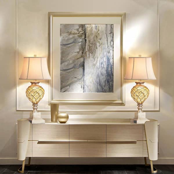 29 in. Beige Tall Bedside Lamp with Night Light, Vintage Table Lamps with Usbs Faux Silk Shade for Living Room End Table