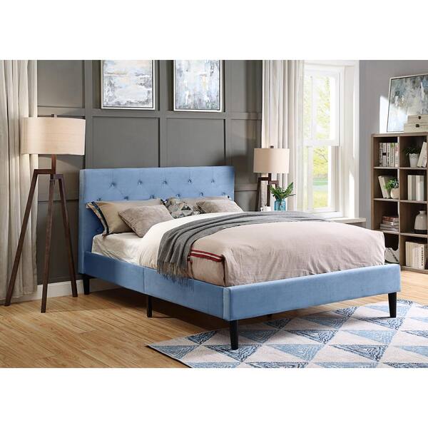 Blue Queen Flannelette Upholstered Bed, Furniture Of America Upholstered Headboard