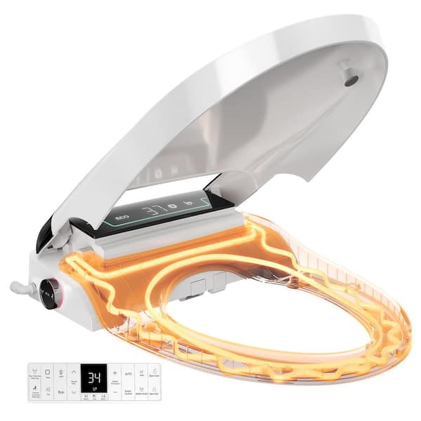 Electric Plug-In Bidet Seat for Elongated Smart Heated Toilet Seat with Warm Air Dryer Auto Open and Close in White