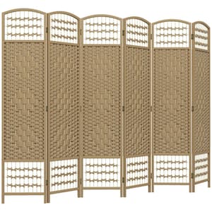 6 Panel Room Divider, Folding Privacy Screen, 5.6' Room Separator,Wave Freestanding Partition Wall Divider, Natural