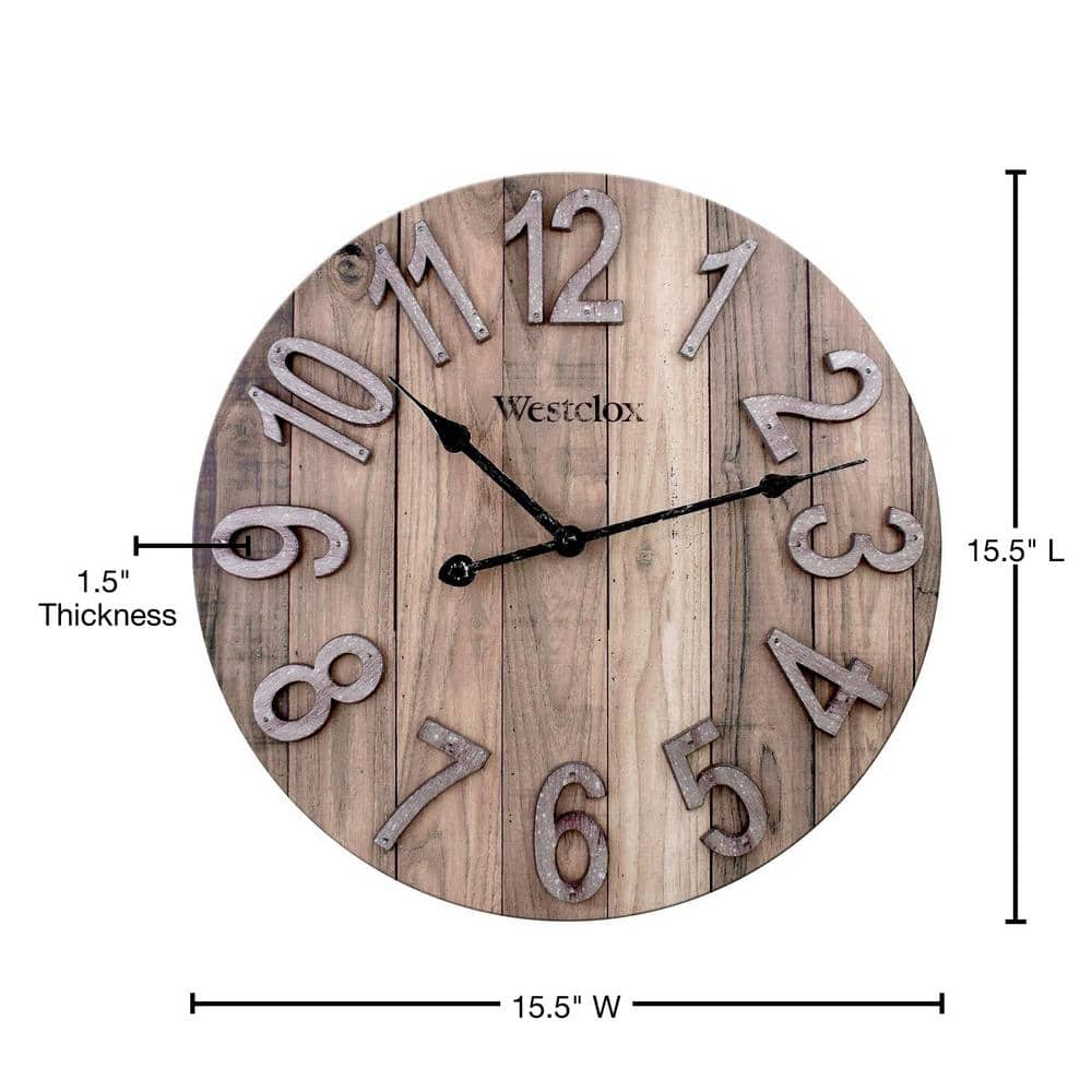 Westclox 15.5" Brown Farmhouse Wood Grain Wall Clock with Raised Numbers