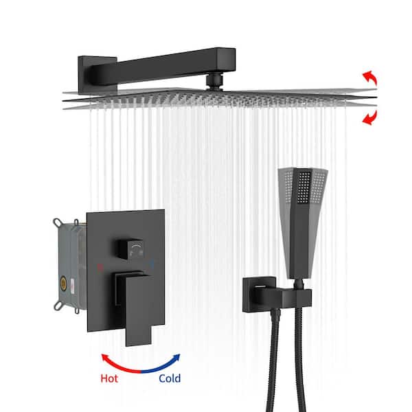 UPIKER 2 Functions Shower Head with 1.8 GPM 10 in. Wall Mounted Square Shower System in Matte black