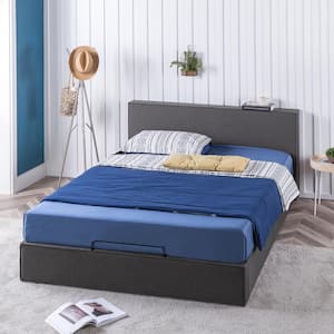 Finley Dark Grey Upholstered Full Platform Bed Frame with Lifting Storage