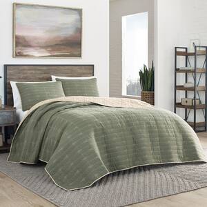 Troutdale 3-Piece Green Striped Cotton King Quilt