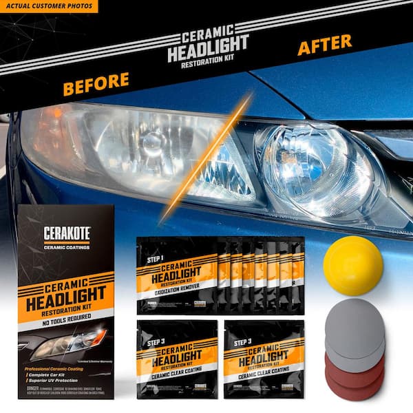 Cerakote Ceramics Headlight Restoration Kit - Last as Long as You Own Your  Vehicle - Brings Headlights back to Like New Condition - 3 Easy Steps - No  Power Tools Required 