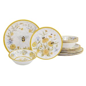 Bee Sweet 12-Piece Assorted Colors Melamine Dinnerware Set (Service for 4)