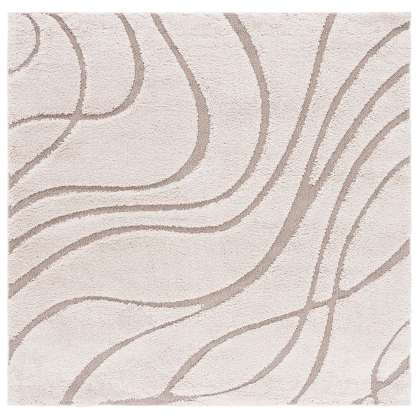 Florida Shag 12 ft. x 12 ft. Square Cream/Beige Solid Color Area Rug