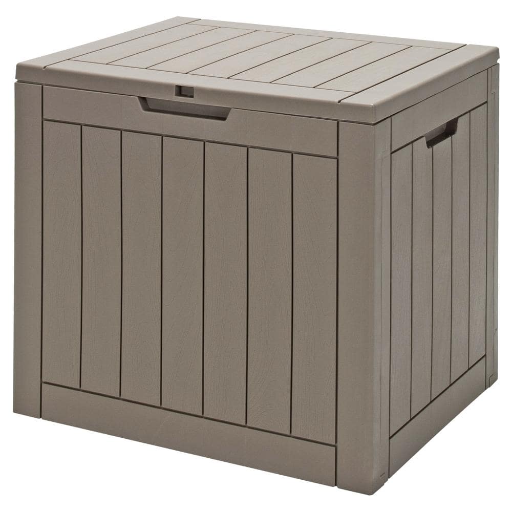 30 Gallon Deck Box Storage Container with Seating and Lockable Lid for Outdoor Tools, Cushions and Toys, Light Brown price history on PriceWatchPro