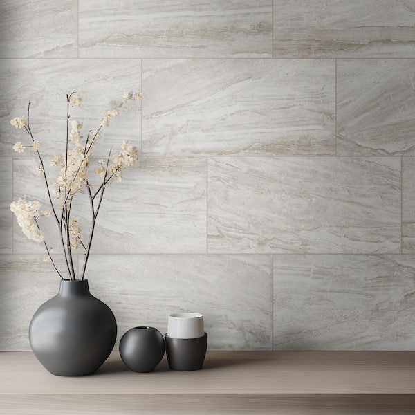 TrafficMaster Vigo Gris 12 in. x 24 in. Matte Ceramic Marble Look