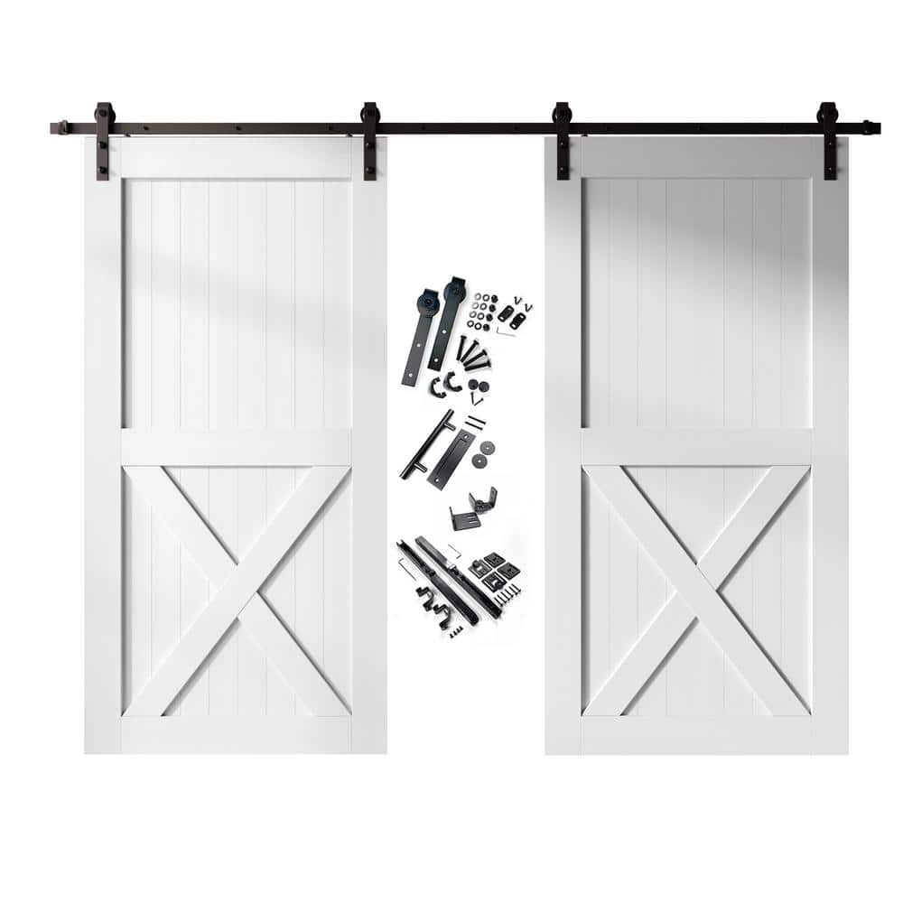 48 in. x 96 in. X-Frame White Double Pine Wood Interior Sliding Barn Door with Hardware Kit, Non-Bypass price history on PriceWatchPro