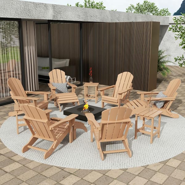 WESTIN OUTDOOR Addison Teak 12-Piece HDPE Plastic Folding Adirondack Chair Patio Conversation Seating Set with Ottoman and Table