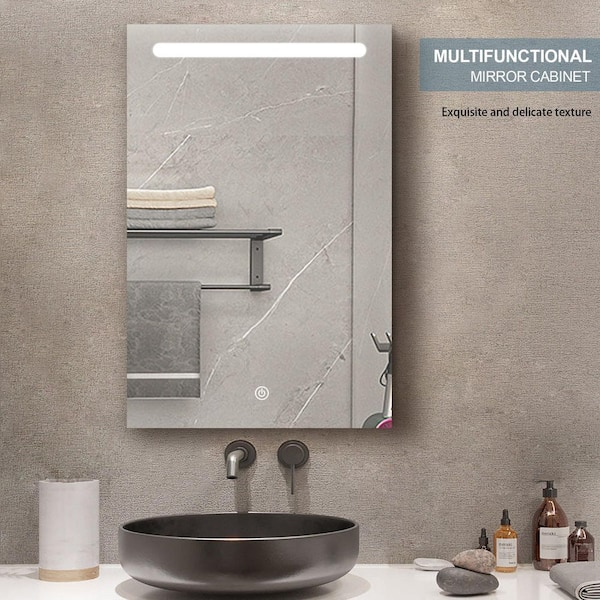 Interbath 20 in. W x 30 in. H Rectangular Black Aluminum Surface Mount Left Medicine Cabinet with Mirror and LED Light