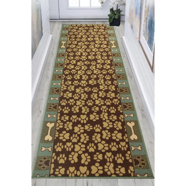 Pet Paw and Bones Green 26 in. W x 24 in. L Stair Runner 4.33 sq. ft.