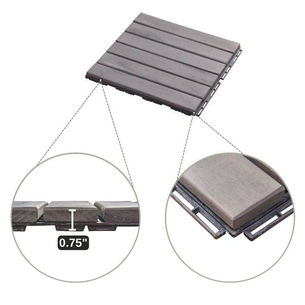 Unbranded - 1 ft. x 1 ft. Solid Wood Square Light Gray Interlocking Deck Tiles for Patio, Bancony, Pool Side (20 PCS)