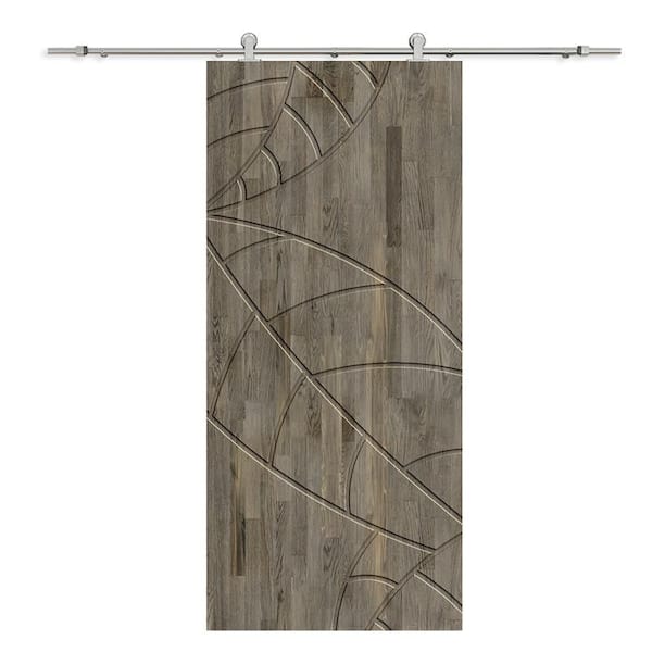 CALHOME 32 in. x 80 in. Weather Gray Stained Pine Wood Modern Interior Sliding Barn Door with Hardware Kit