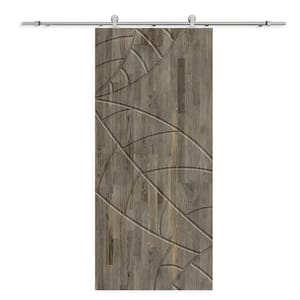 34 in. x 80 in. Weather Gray Stained Solid Wood Modern Interior Sliding Barn Door with Hardware Kit