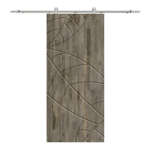 34 in. x 80 in. Weather Gray Stained Pine Wood Modern Interior Sliding Barn Door with Hardware Kit