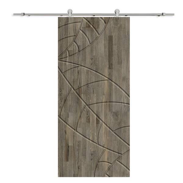 CALHOME 34 in. x 84 in. Weather Gray Stained Pine Wood Modern Interior Sliding Barn Door with Hardware Kit