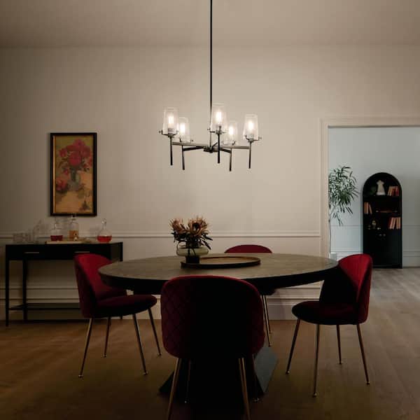 KICHLER Alton 27 in. 5-Light Black Vintage Industrial Wagon Wheel Circle Chandelier for Dining Room