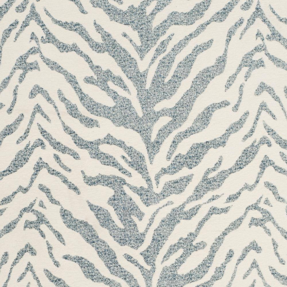 Blue and Ivory Rectangular Wool Chenille Rug, 5' x 8'