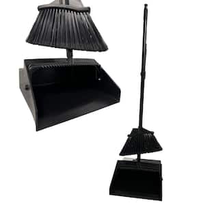 38 in. Lobby Broom and Dustpan Set for Indoor/Outdoor Sweeping and Cleaning with Angle Broom, Black (1-Set)