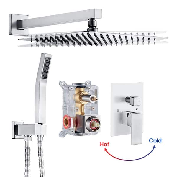 Rainfall 1-Spray Square 10 in. Shower System Shower Head with Handheld in Brushed Nickel (Valve Included)