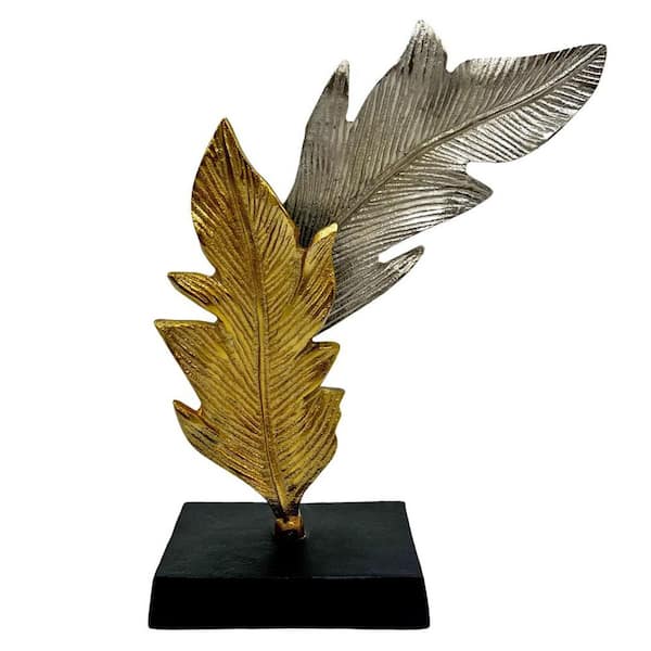 Gold and Silver 12 in. x 10 in. Tall Handmade Aluminum Metal Leaf Sculpture