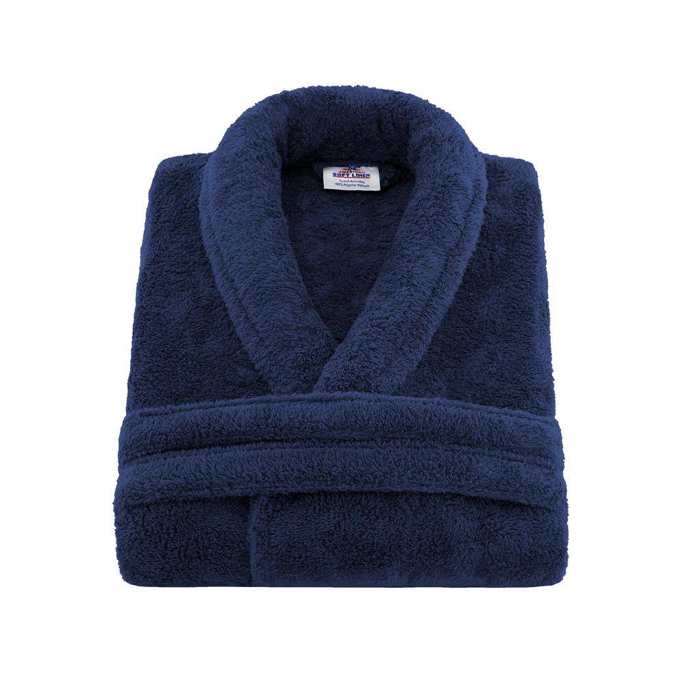 Navy Blue Unisex Fleece Shawl Collar Bathrobe