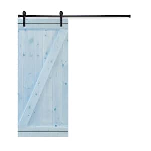 Z-Bar Series 24 in. x 84 in. Light Blue Stained Knotty Pine Wood DIY Sliding Barn Door with Hardware Kit