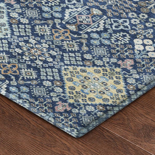 Mayfield Premium Machine Washable Abstract AMF2440 Navy 5 ft. x 7 ft. 6 in. Area Rug
