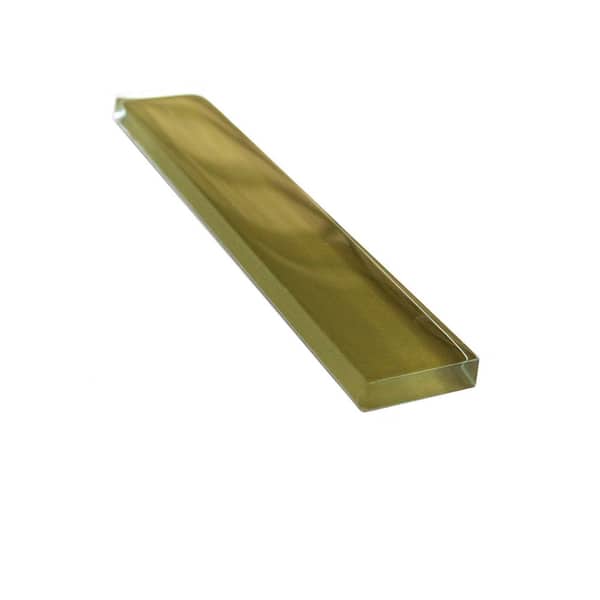 Tropical Style Glossy Green Subway 6 in. x 1 in. Glass Decorative Accent Tile Sample