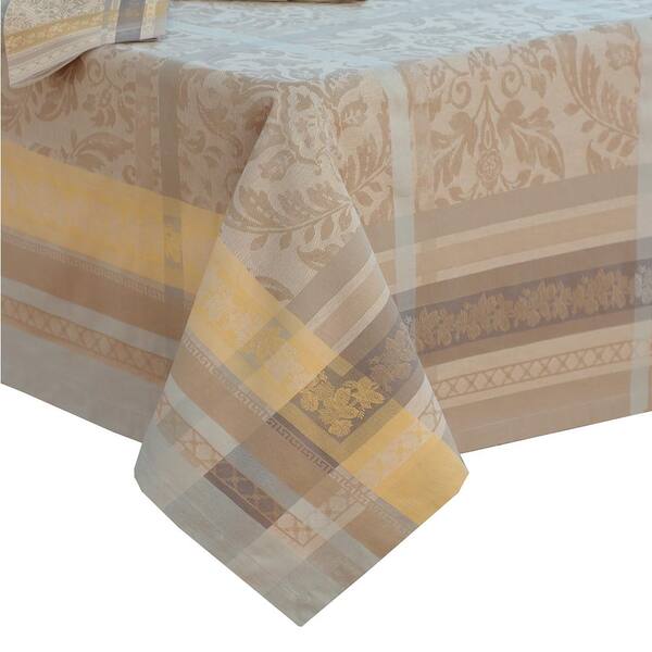 Villeroy & Boch Promenade 63 in. W x 96 in. L in Gray/Gold Jacquard Fabric Tablecloth