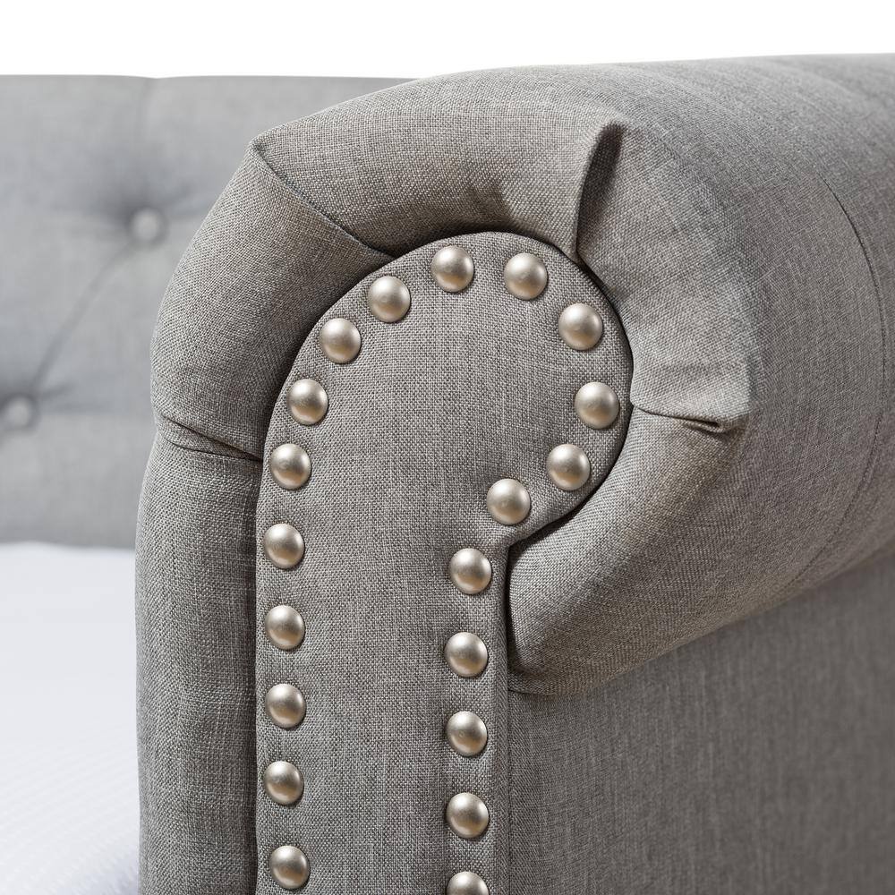 Gray Upholstered Twin Daybed with Trundle and Nailhead Trim