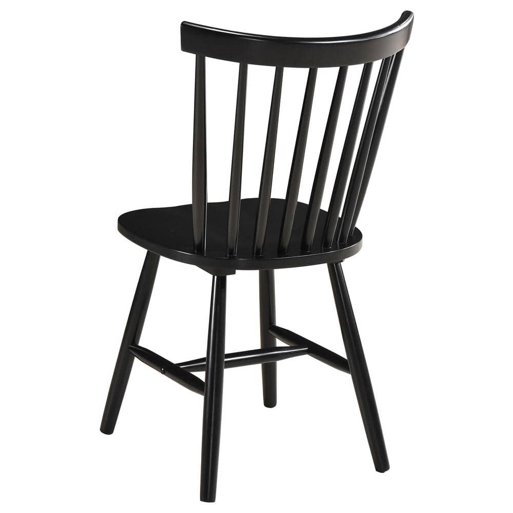 Black Solid Wood Windsor Side Chair Set with Slat Back