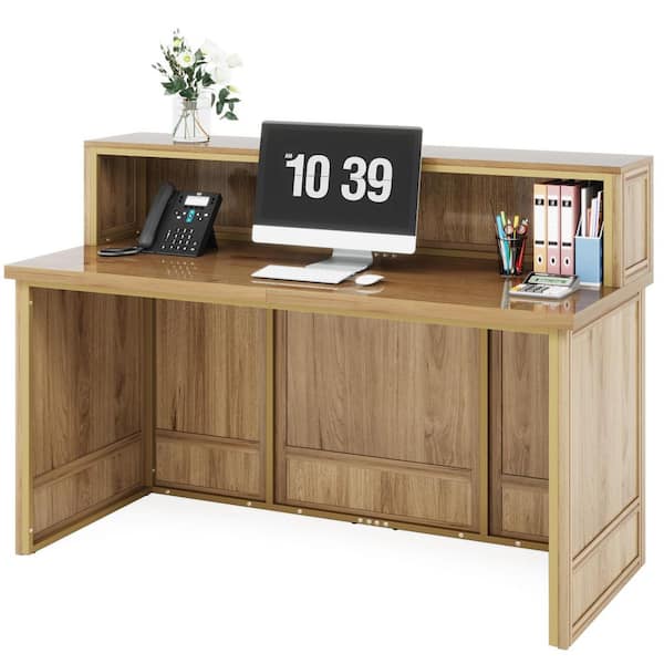 Moronia 56.6 in. Rectangular Light Brown Engineered Wood Reception Desk with Counter