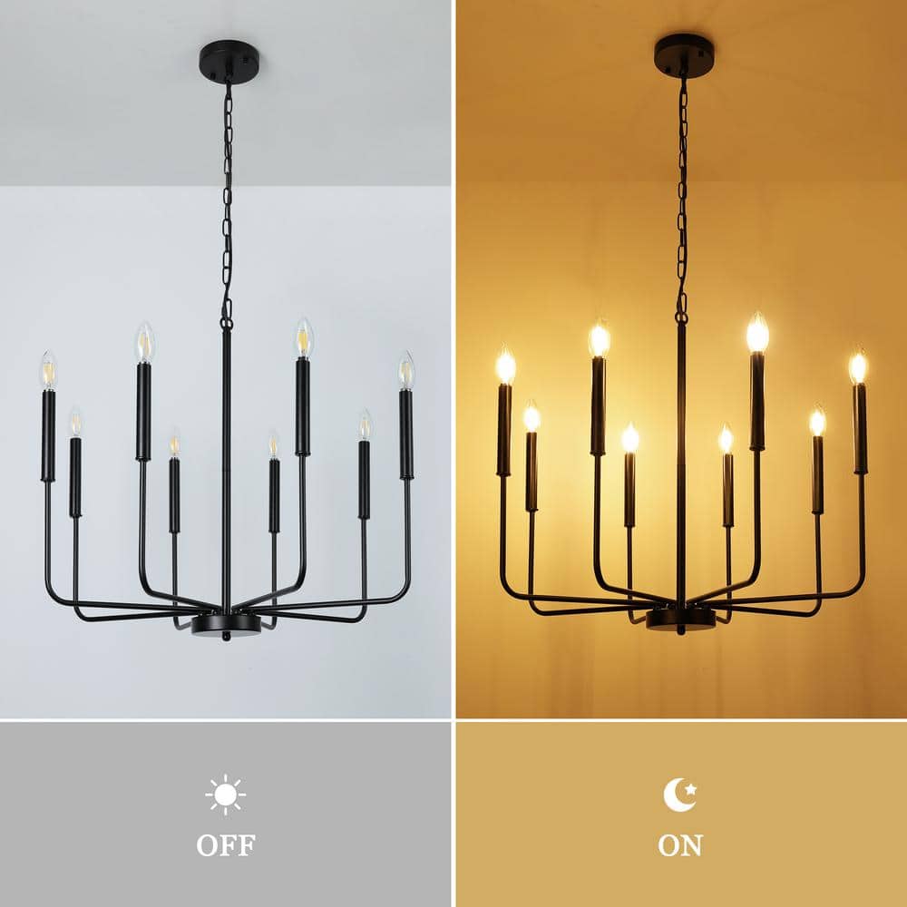 Black Metal 8-Light Candle Linear Chandelier
