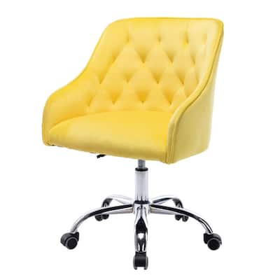 Yellow Velvet Office Chairs with Sloped Arms