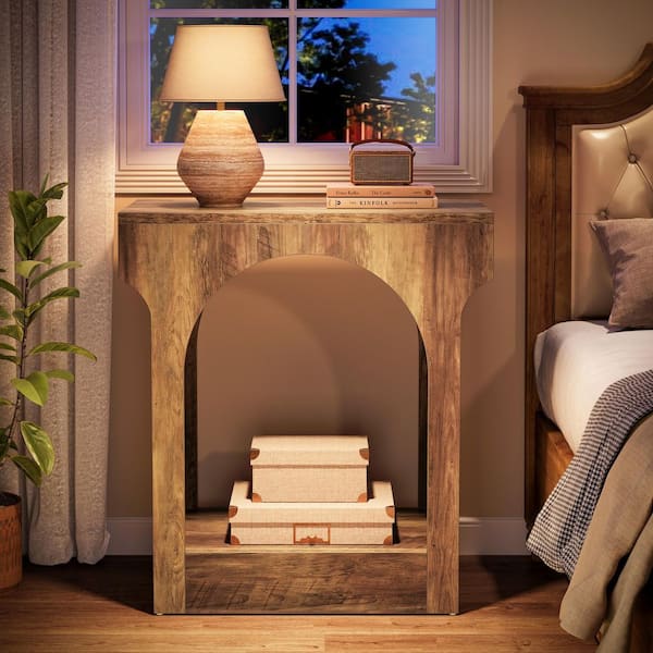 Andrea 23.6 in. Rustic Brown Short Rectangle Wood End Table with Storage Space for Living Room, Nightstand for Bedroom