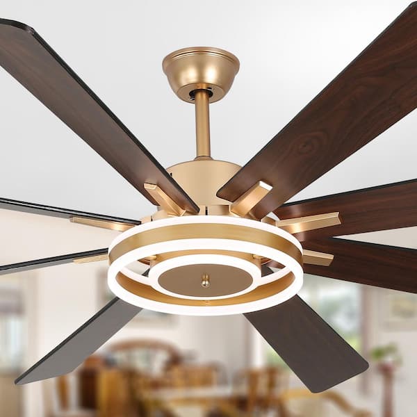 Light Luxury 72 in. Indoor Dimmable Gold Ceiling Fan with LED Light and Remote, 6-Speed Reversible Blades