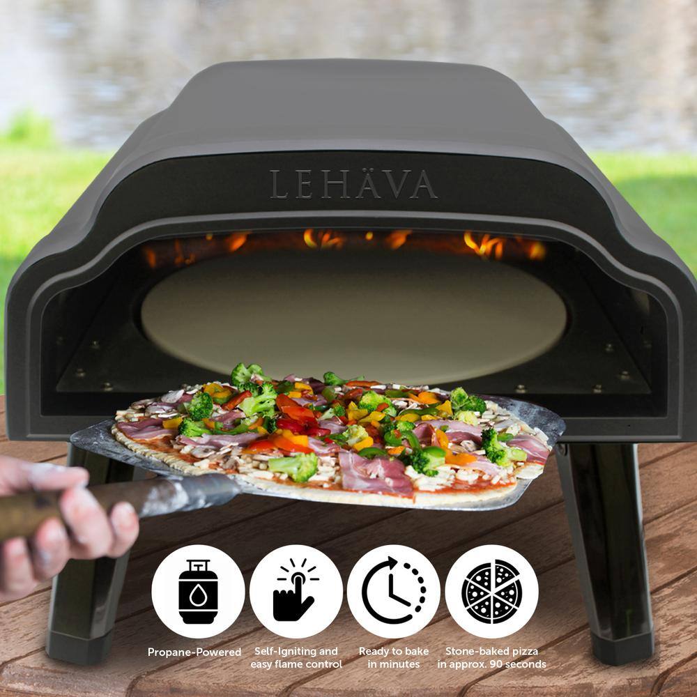 Lehava 14-inch Black Stainless Steel Portable Outdoor Propane Pizza Oven