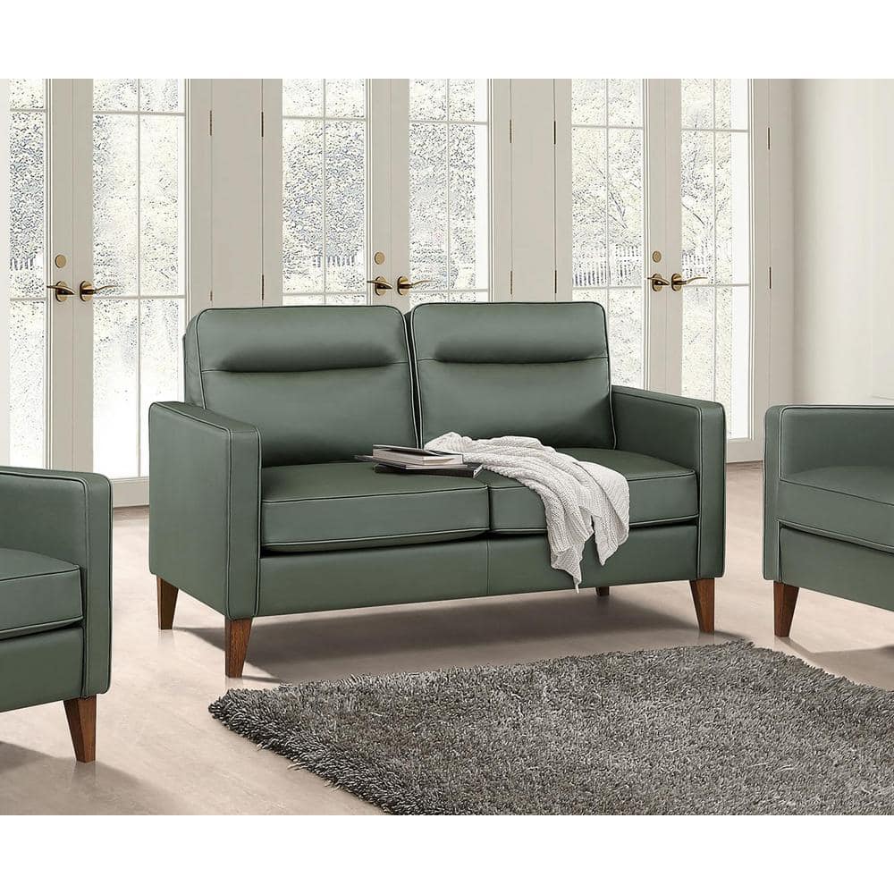 Jonah Green Faux Leather Tufted Loveseat with Wood Legs
